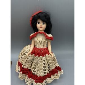 Vintage Small Doll Sleep Eyes Handmade Crochet Dress Plastic Body